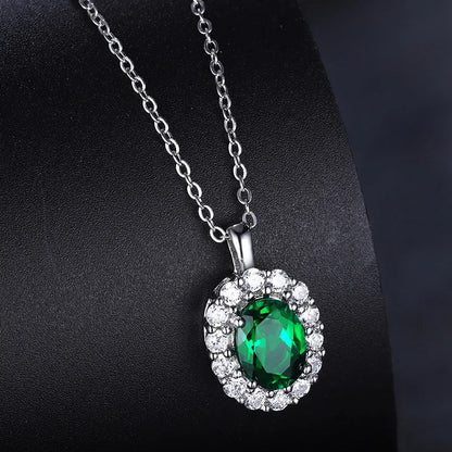 "Silver Necklace With Big Green Stone"