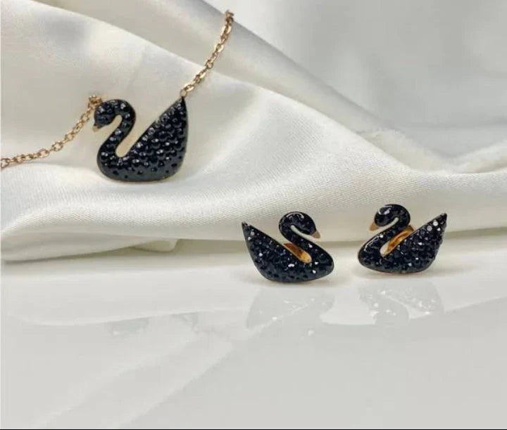 "Elegant Black Swan Jewelry Set"