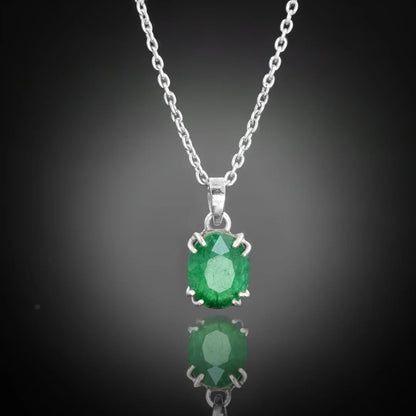 "Silver Necklace With Big Green Stone"