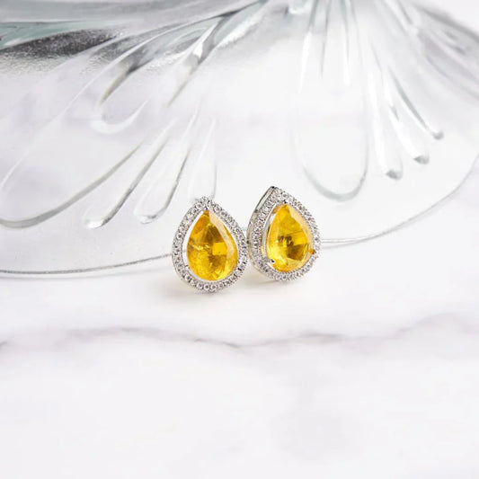 "Diamond Yellow Sapphire Zircon Studs"